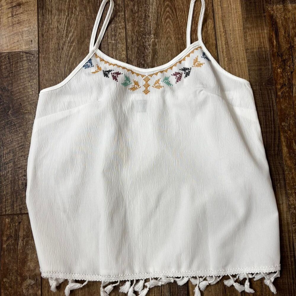 SHEIN White Boho Spaghetti Strap Small Multi-Color Women's Work Tank Top Blouse
